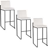 Fuji 30" High Back Bar Stool in Black Steel & White Velvet (Set of 3)